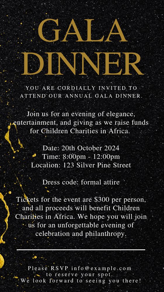 Gala dinner Instagram story template, editable text