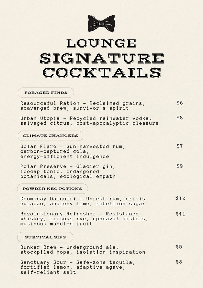 Cocktail menu poster template, editable text and design