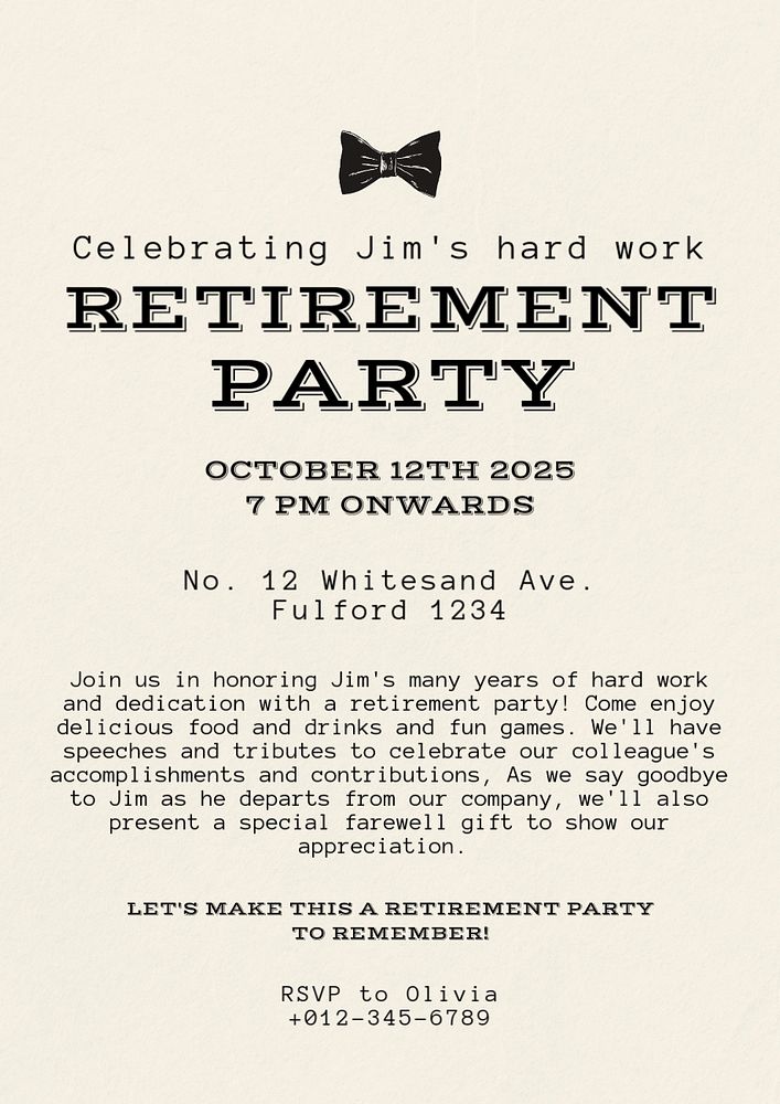 Retirement party poster template, editable text and design