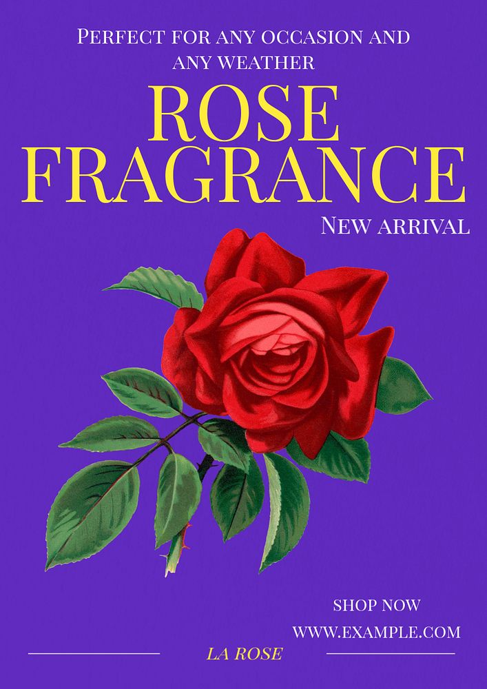 Rose fragrance  poster template, editable text and design