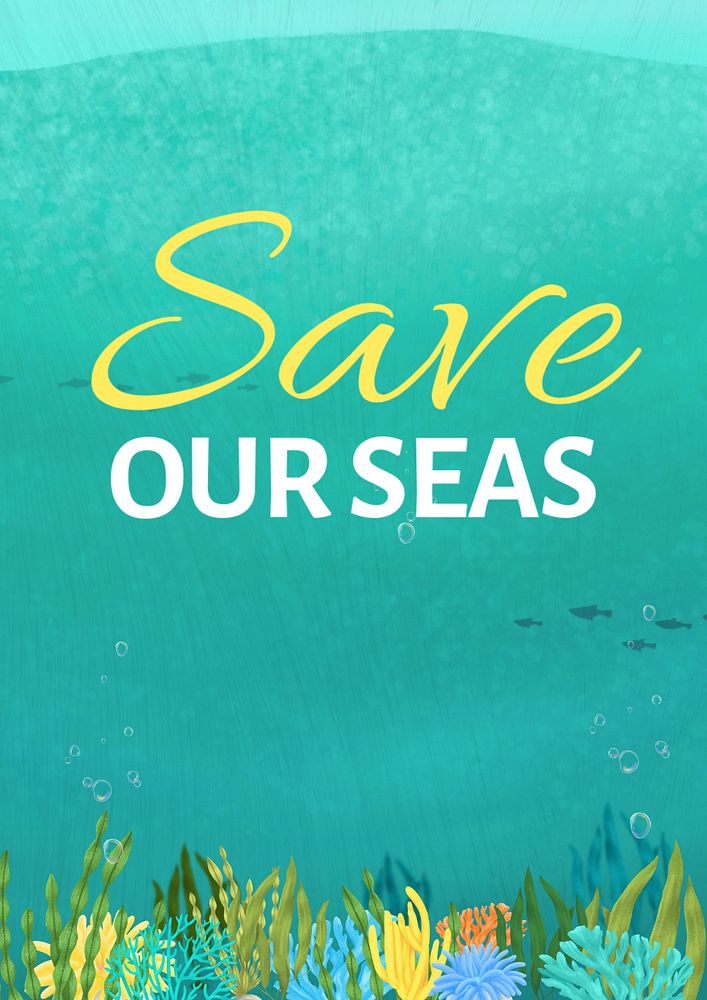 Save our seas poster template, editable text and design