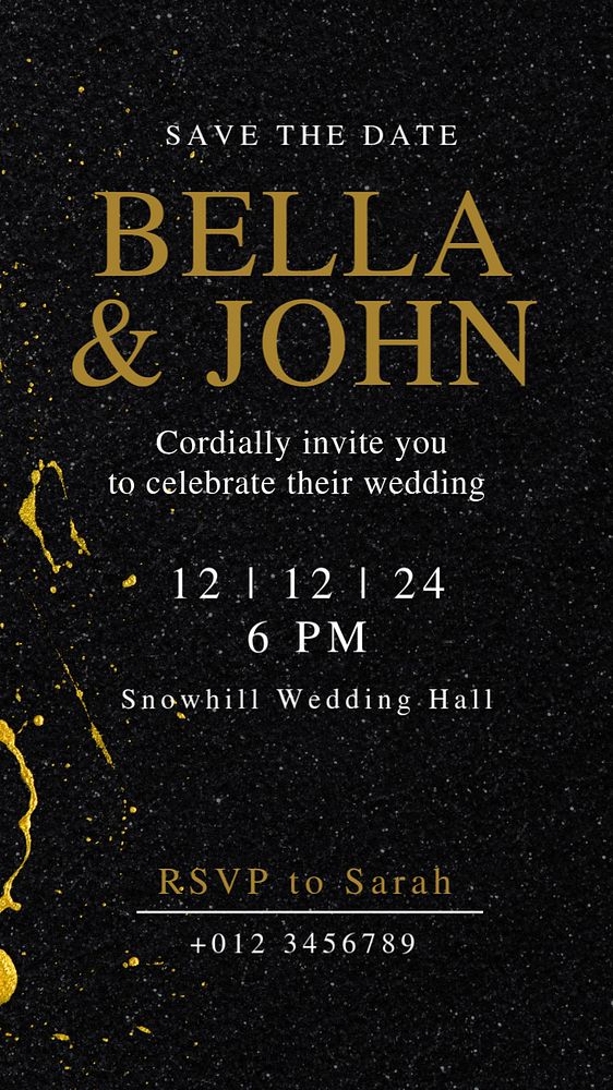 Wedding invitation ceremony Instagram story template, editable text