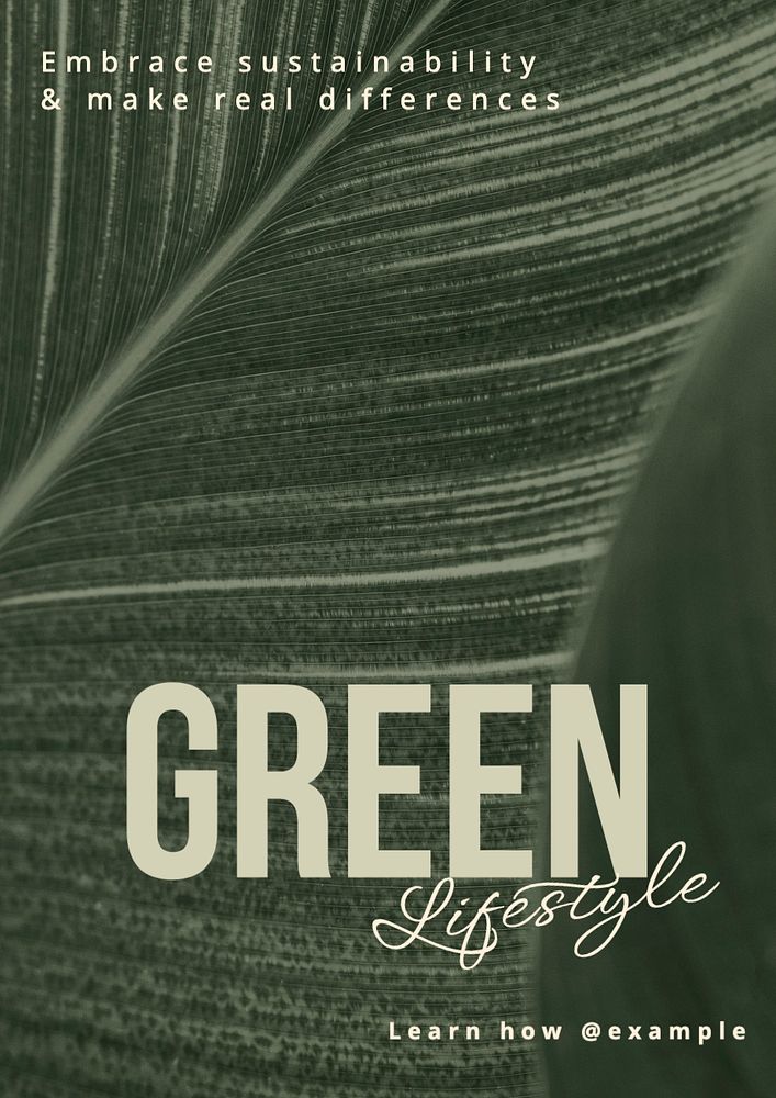 Green lifestyle poster template, editable text and design