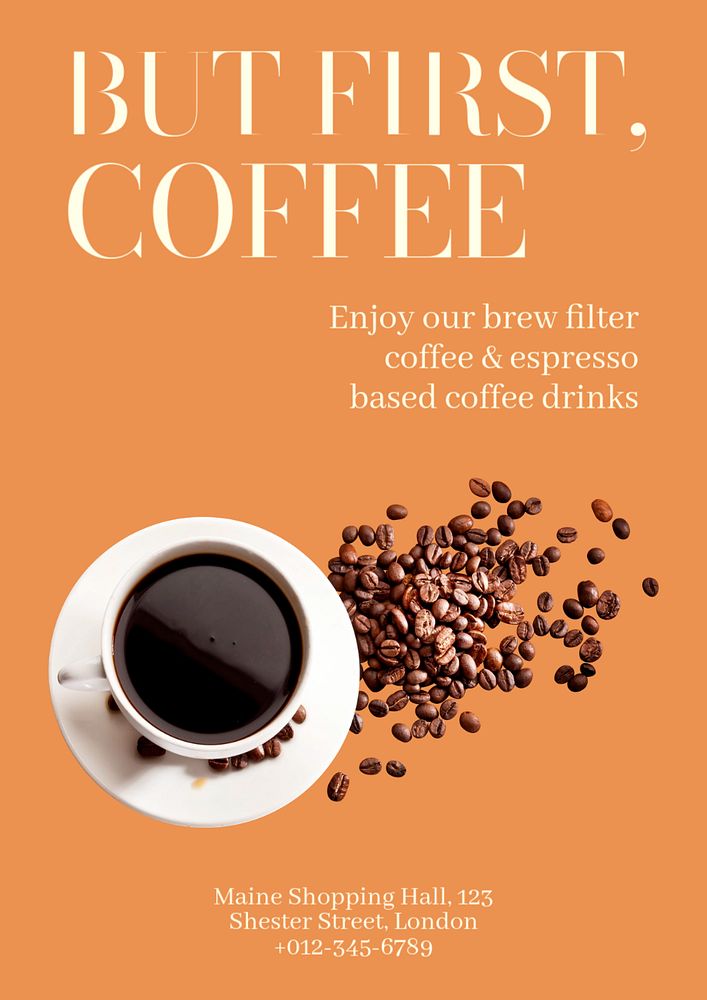 Coffee shop  poster template, editable text and design