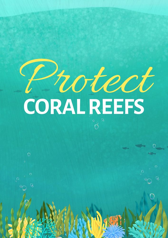 Protect coral reefs poster template, editable text and design