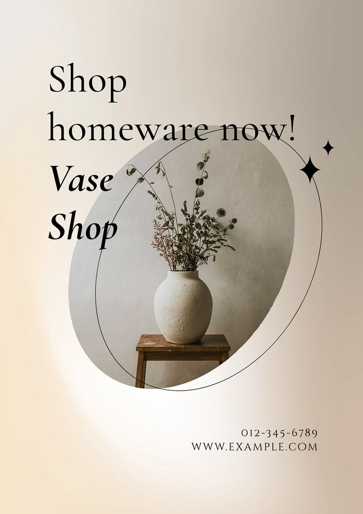 Vase & homeware poster template, editable text and design