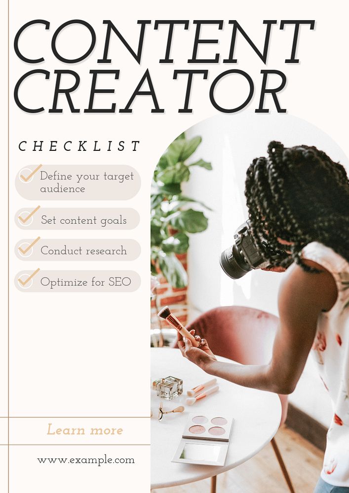 Content creator  poster template, editable text and design