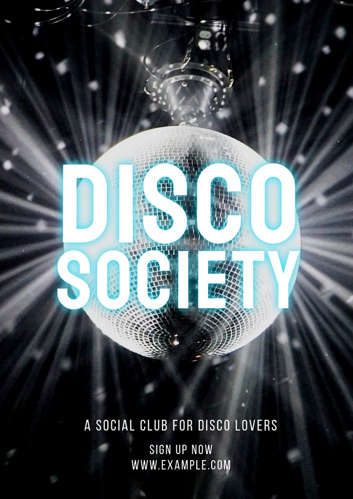 Disco society poster template, editable text and design