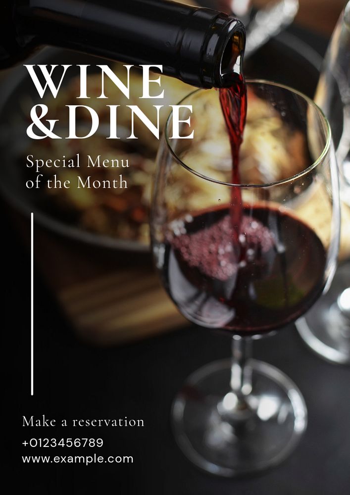 Wine & dine poster template, editable text and design