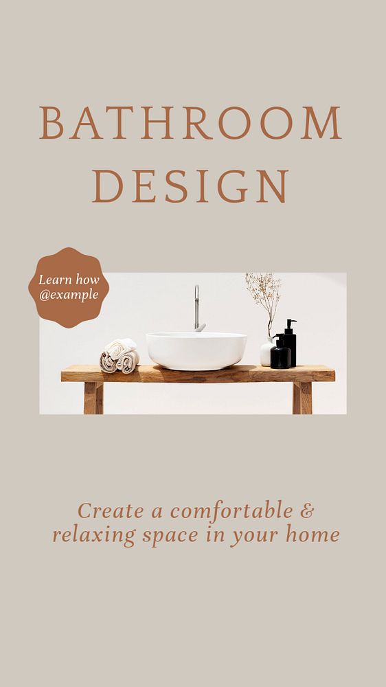 Bathroom design  Instagram story template, editable text