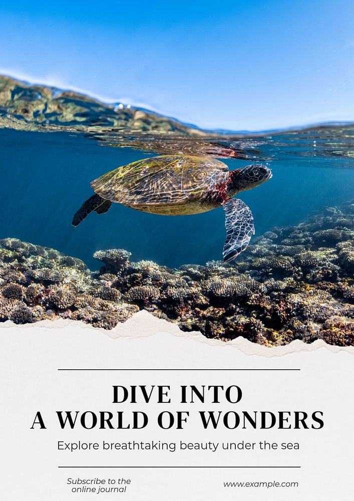 Ocean sea water dive poster template, editable text and design