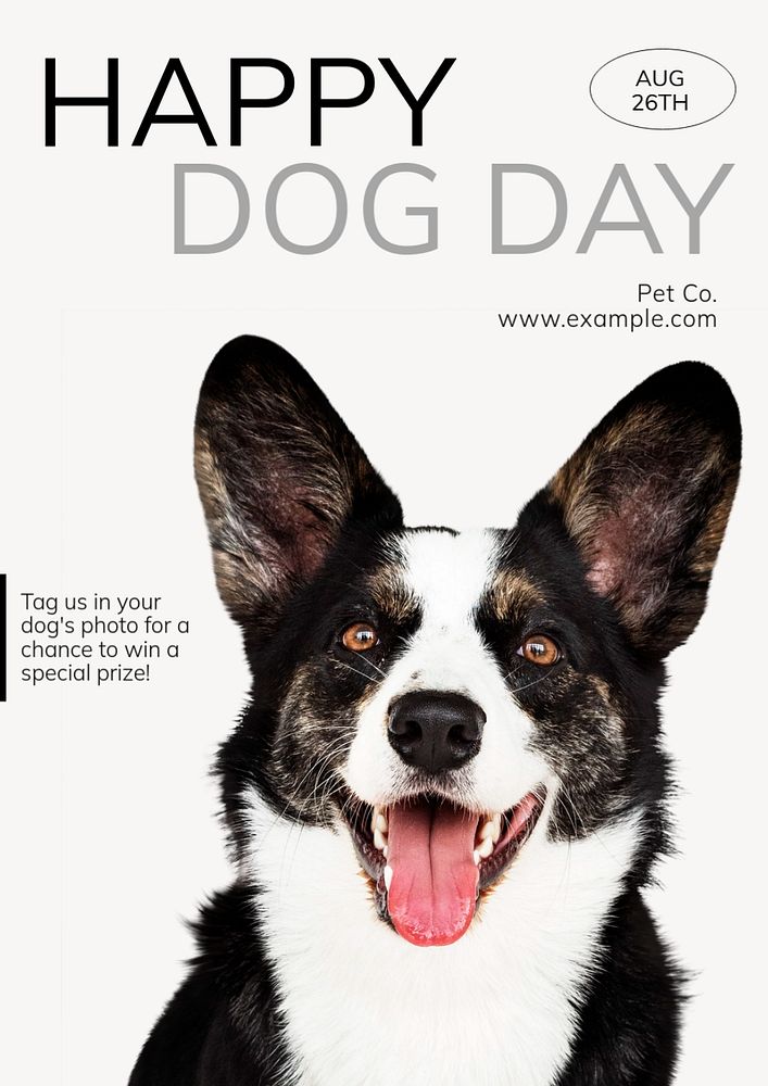 Happy dog day  poster template, editable text and design