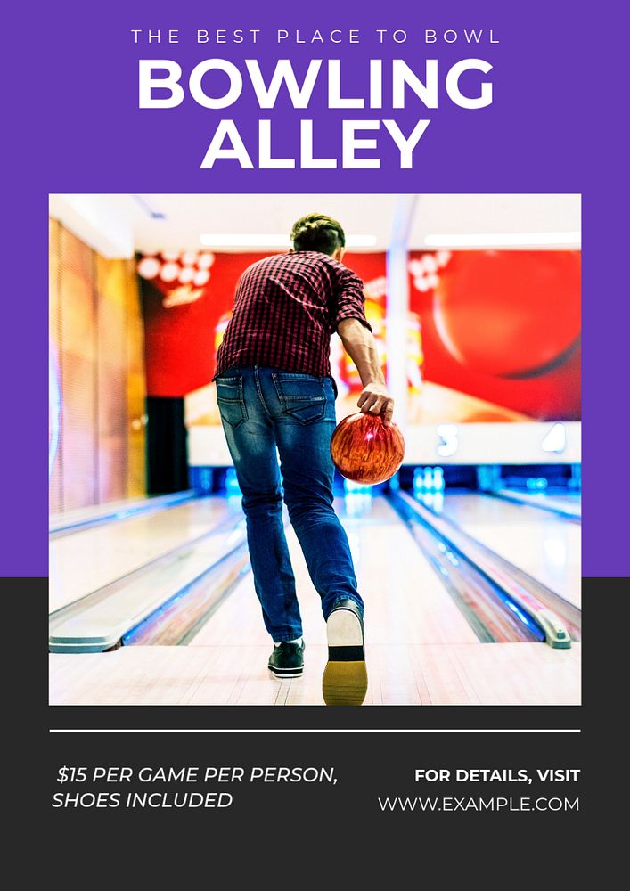 Bowling alley  poster template, editable text and design