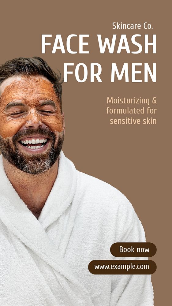 Men's face wash  Instagram story template, editable text