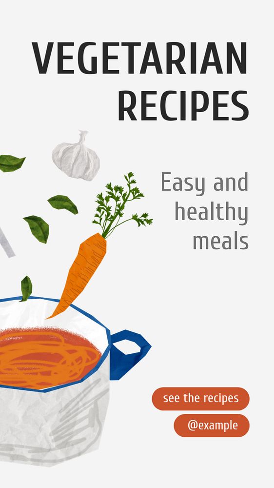 Vegetarian recipes  Instagram story template, editable text