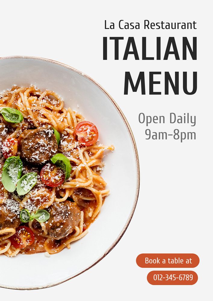 Italian food menu  poster template, editable text and design