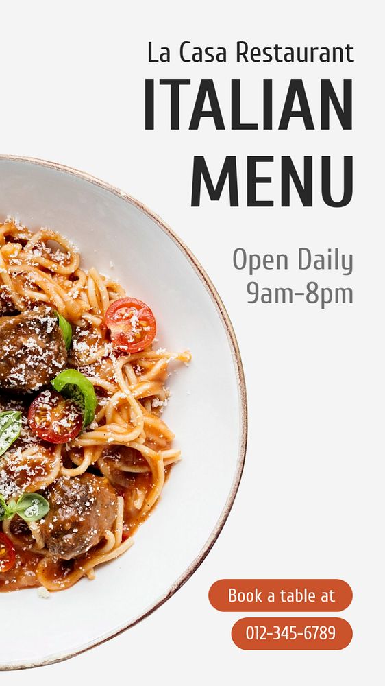 Italian food menu  Instagram story template, editable text