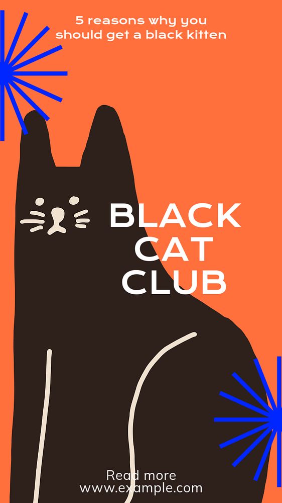 Black cat club  Instagram story template, editable text