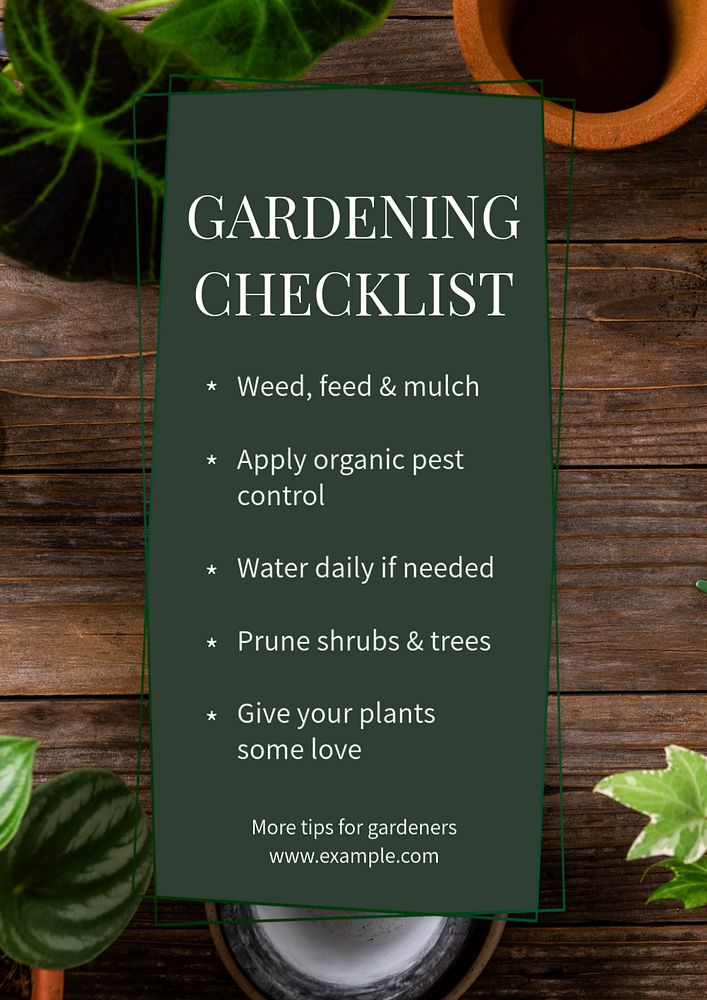 Gardening checklist poster template, editable text and design