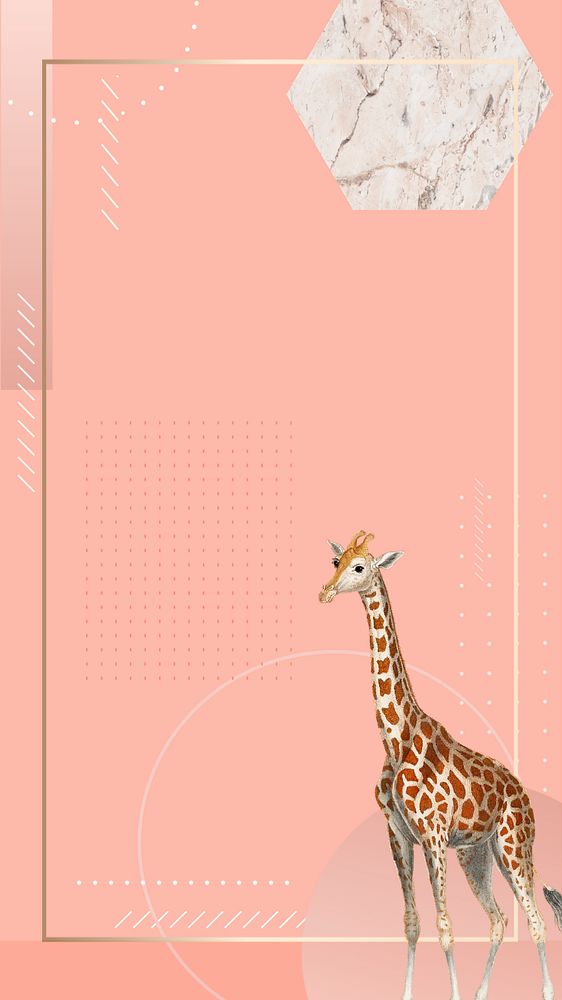 Abstract pastel geometric iPhone wallpaper, editable  vintage giraffe frame