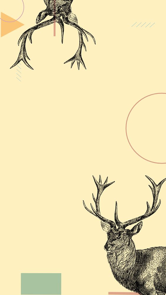 Yellow geometric iPhone wallpaper, editable  stag deer border