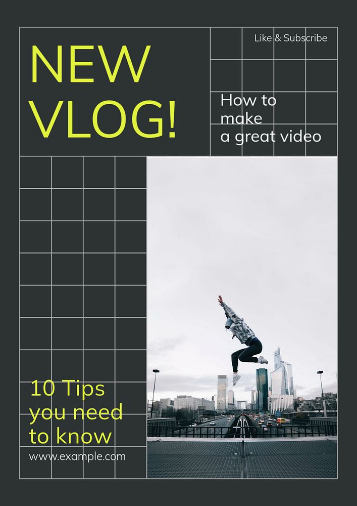 New vlog  poster template, editable text and design