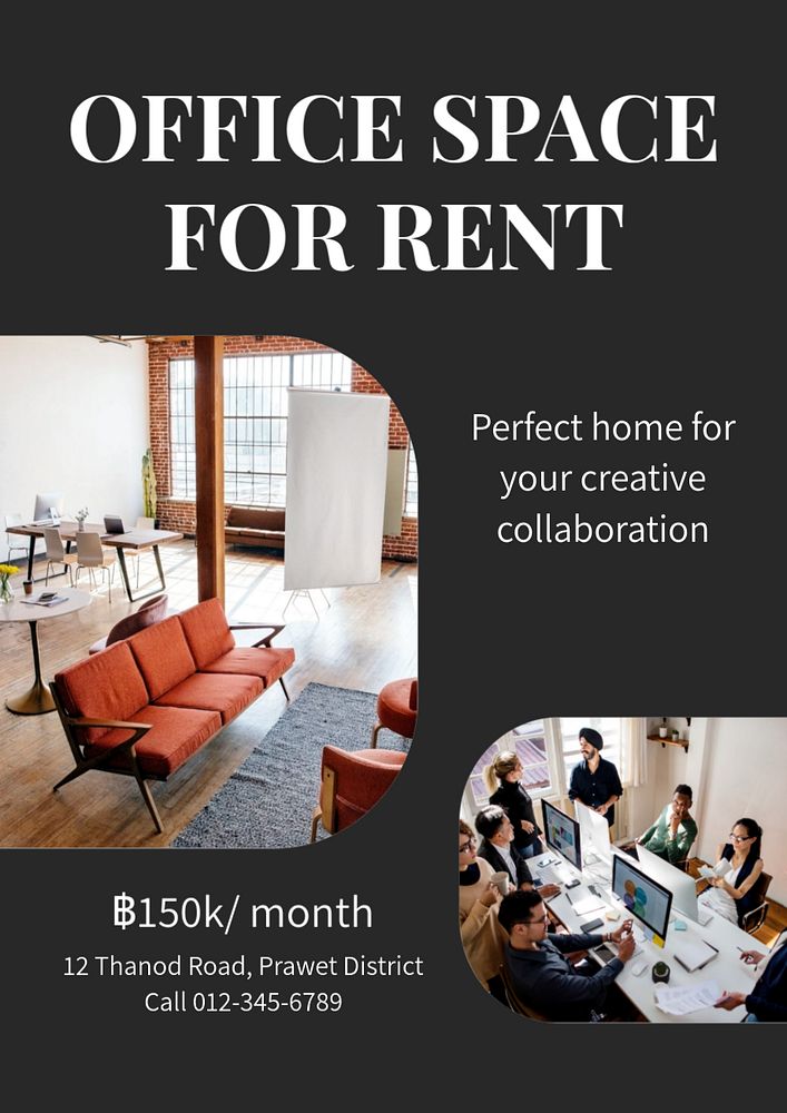 Office space rental  poster template, editable text and design