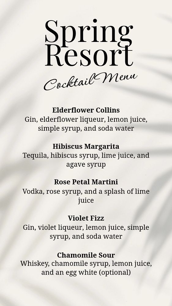 Cocktail menu Instagram story template, editable text