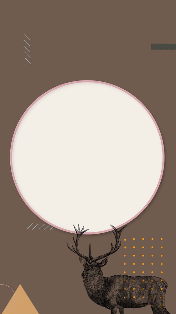 Brown circle frame iPhone wallpaper, editable  vintage stag deer illustration