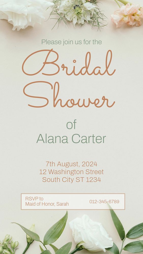 Bridal shower Instagram story template, editable text