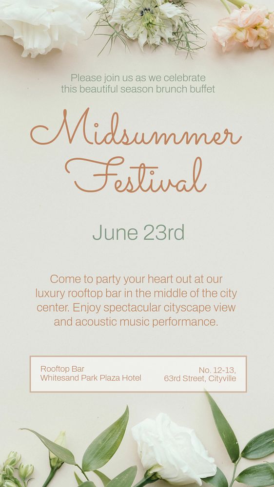 Midsummer festival Instagram story template, editable text