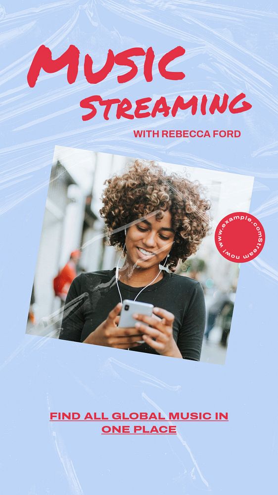 Music streaming  Instagram story template, editable text