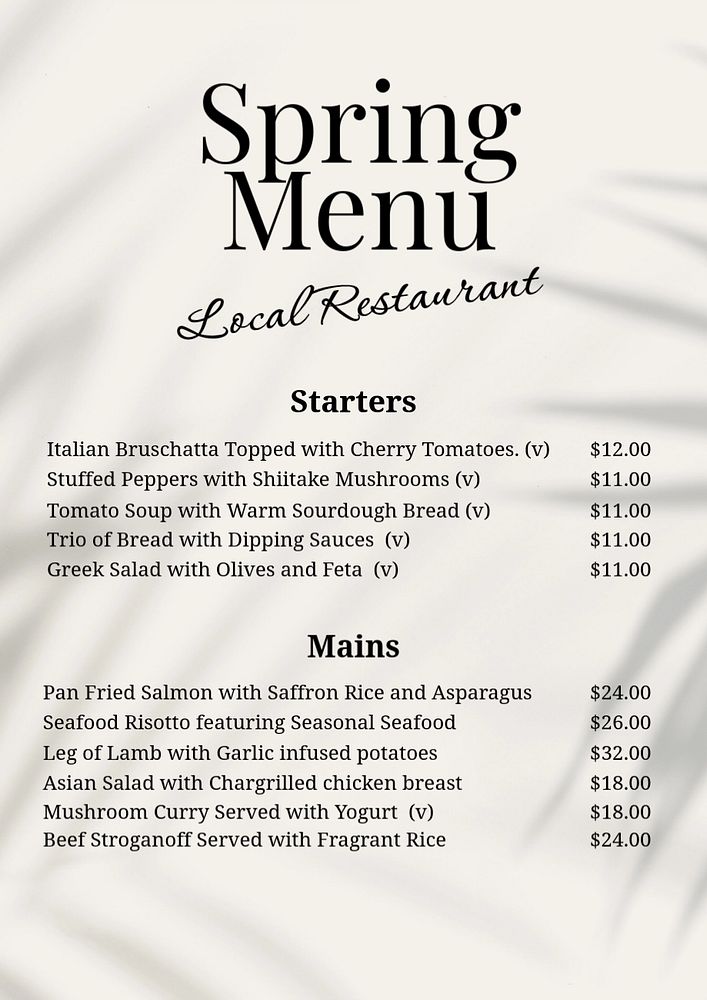 Restaurant menu poster template, editable text and design