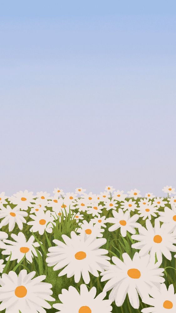 Editable daisy  field illustration iPhone wallpaper