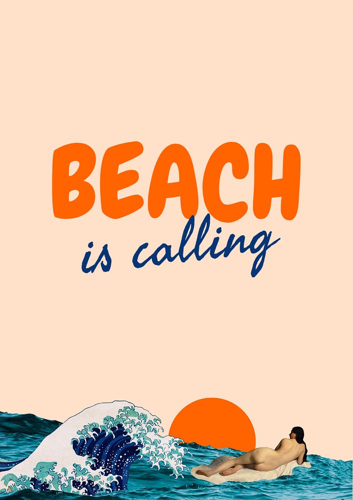 Beach is calling poster template, editable text and design