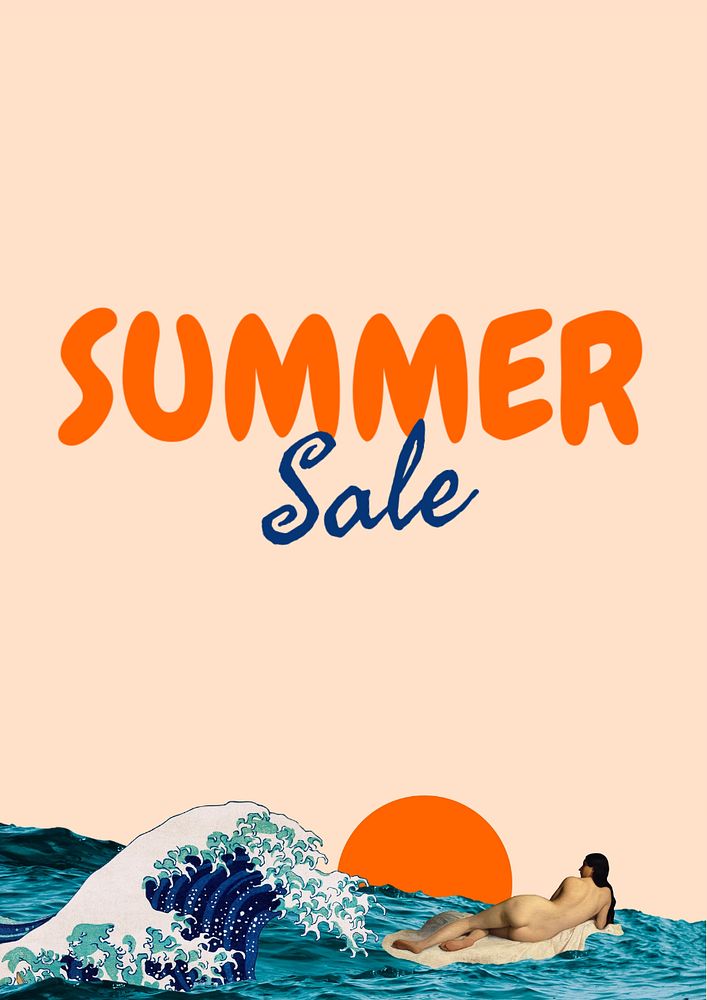 Summer sale poster template, editable text and design