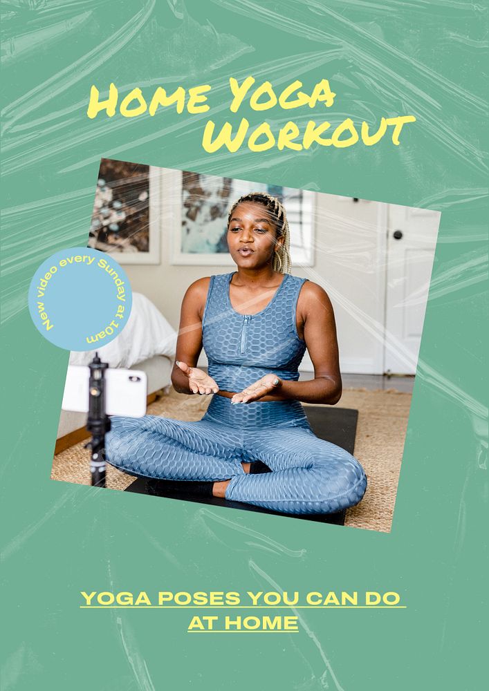 Home yoga workout  poster template, editable text and design