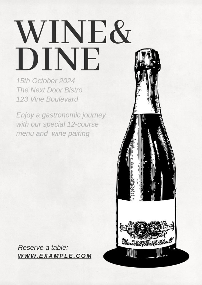 Wine & Dine poster template, editable text and design