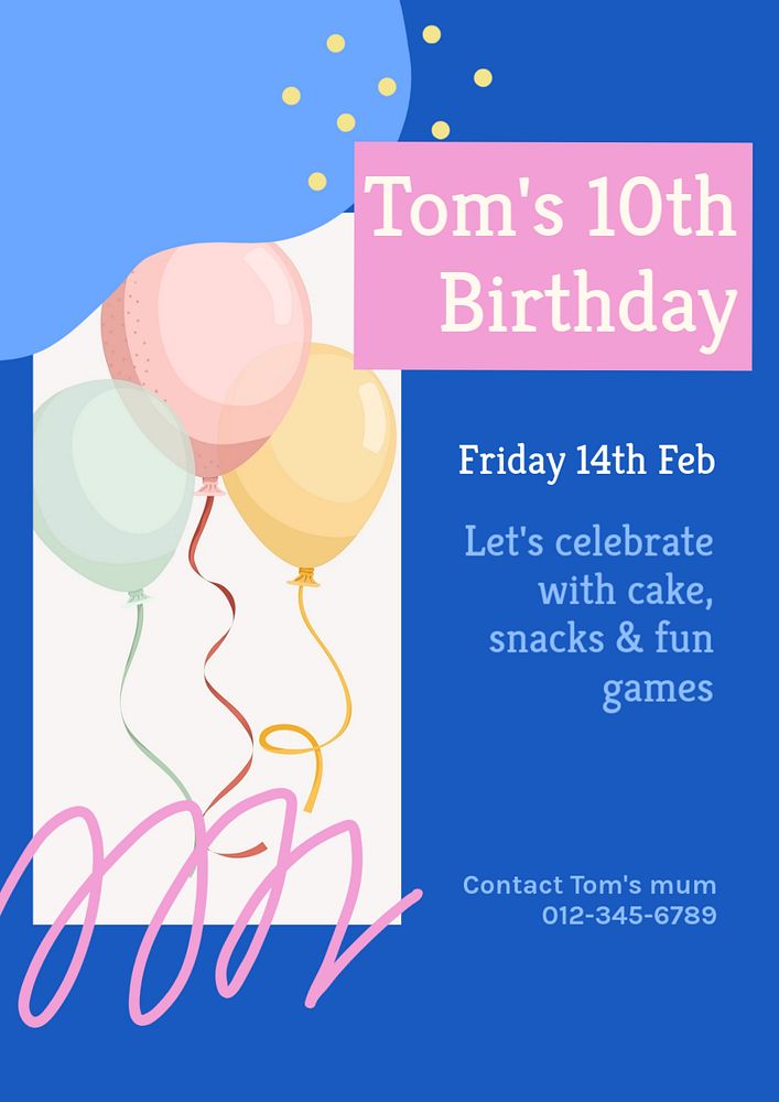 Kids birthday  poster template, editable text and design