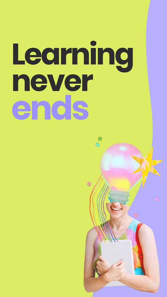 Learning never ends  Instagram story template, editable text