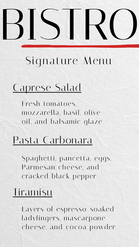 Signature menu Instagram story template, editable text