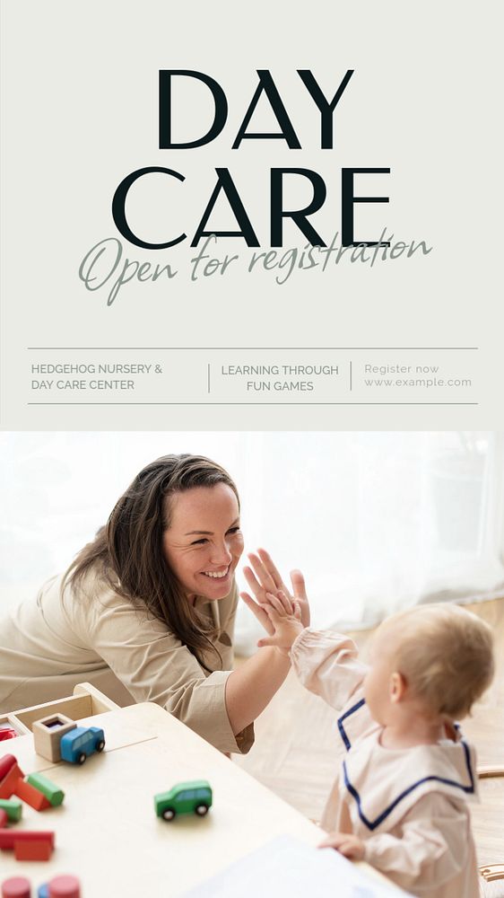 Day care registration  Instagram story template, editable text