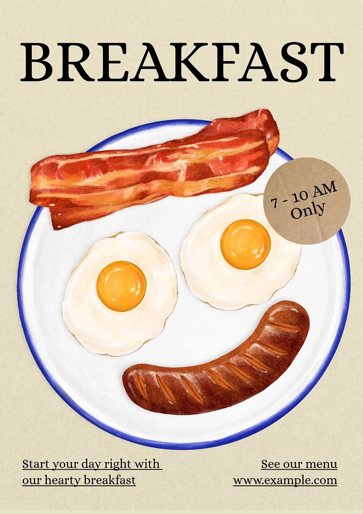 Breakfast restaurant ads poster template, editable text and design