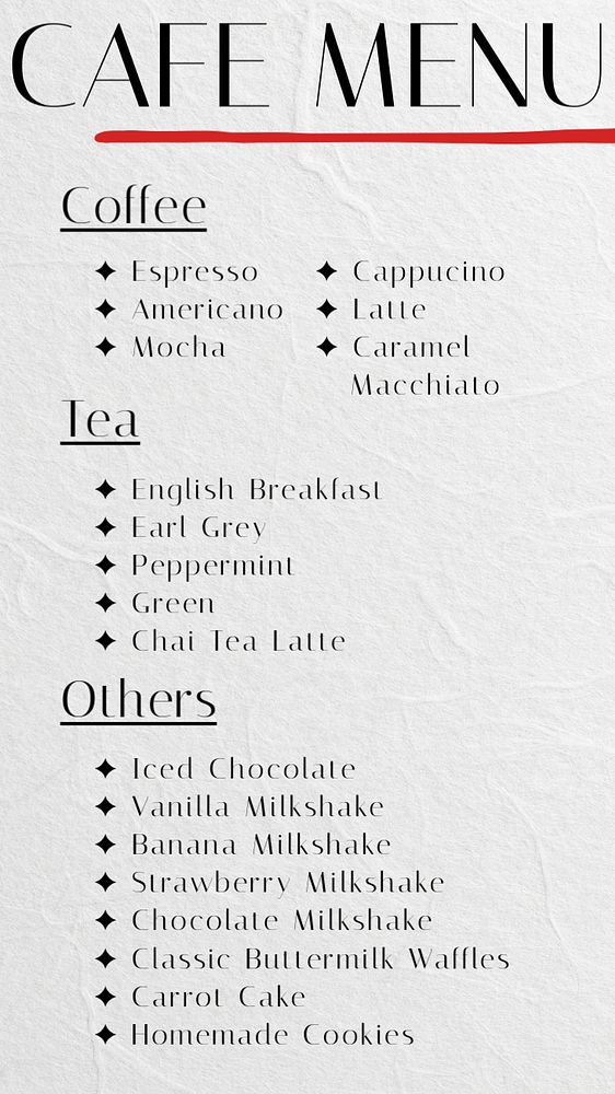 Cafe menu Instagram story template, editable text