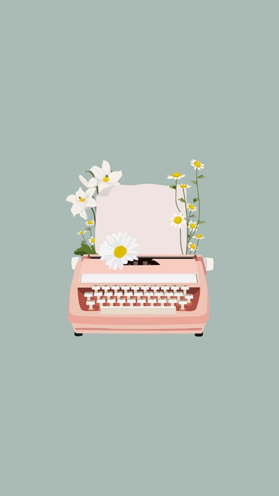 Aesthetic retro typewriter mobile wallpaper, editable vector illustration design