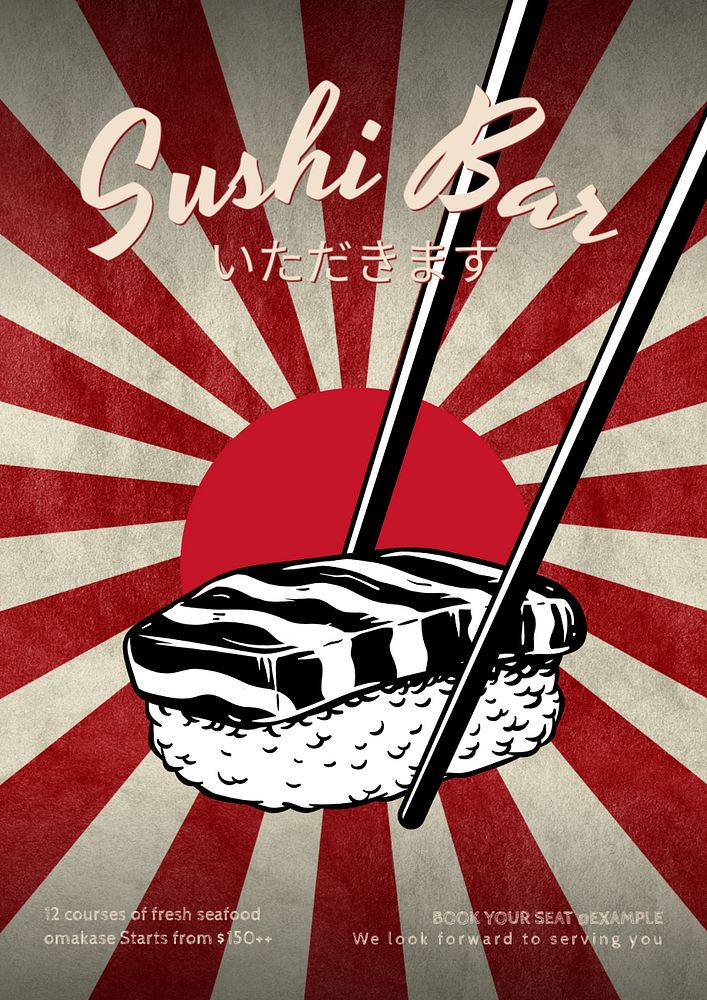 Sushi bar poster template, editable text and design