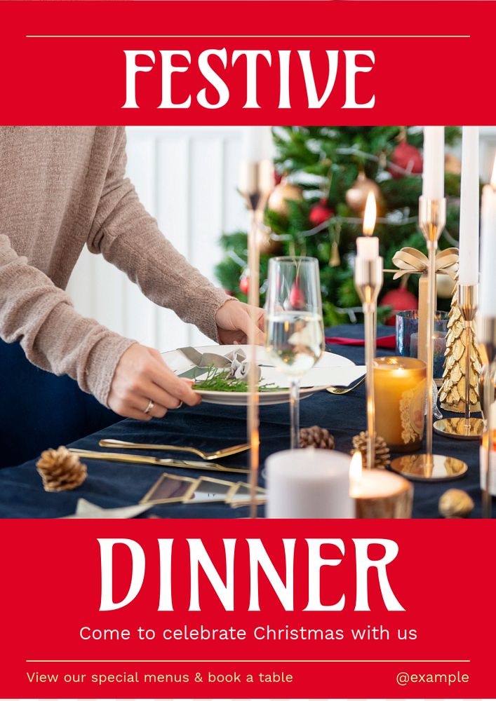 Christmas dinner poster template, editable text and design