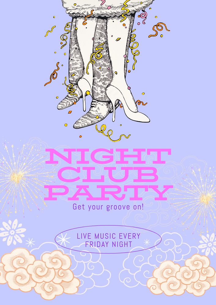 Night club party  poster template, editable text and design