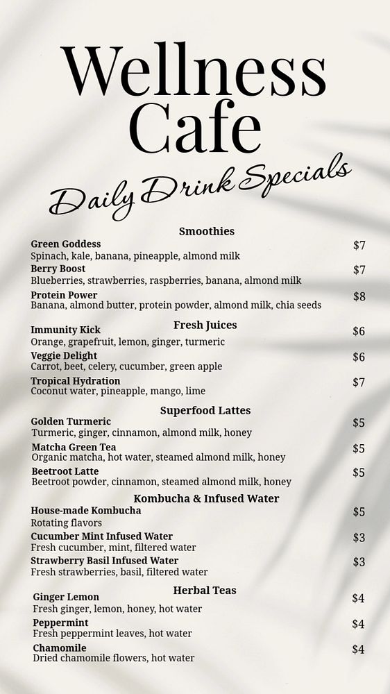 Daily drink specials Instagram story template, editable text