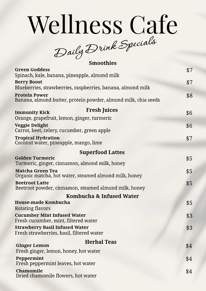 Daily drink specials poster template, editable text and design